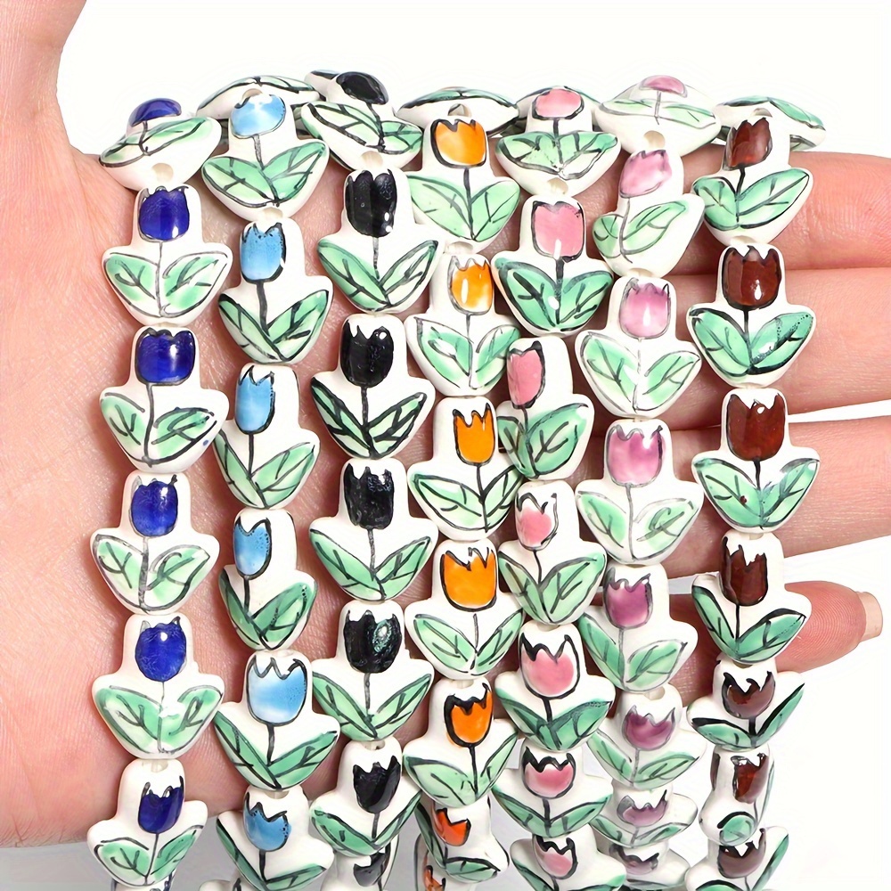 2pcs Ceramic Tulip Flower Beads for DIY Projects